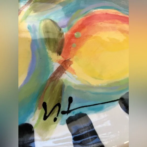 Handmade Ceramic Oval Serving Tray “Lemons On Aqua 11”x6” Original Design - Picture 7 of 8